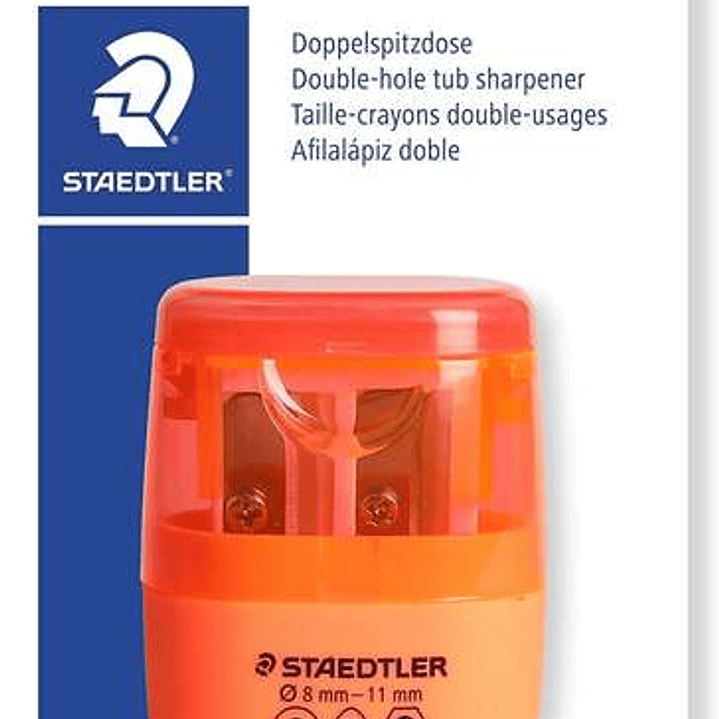 Staedtler Sacapuntas Doble Uso con Deposito - 2 Agujeros - De 8.2mm hasta 10.2mm - Color Naranja Neon 1