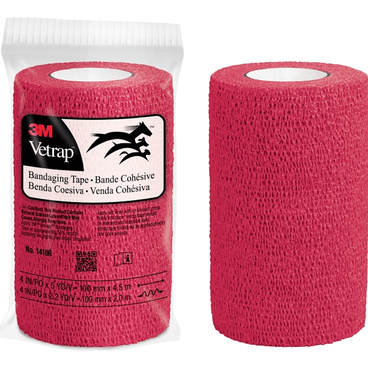 3M Vetrap Venda Cohesiva - 10cm x 4.5m - Flexible - Transpirable - Autoadhesiva - Color Rojo 1