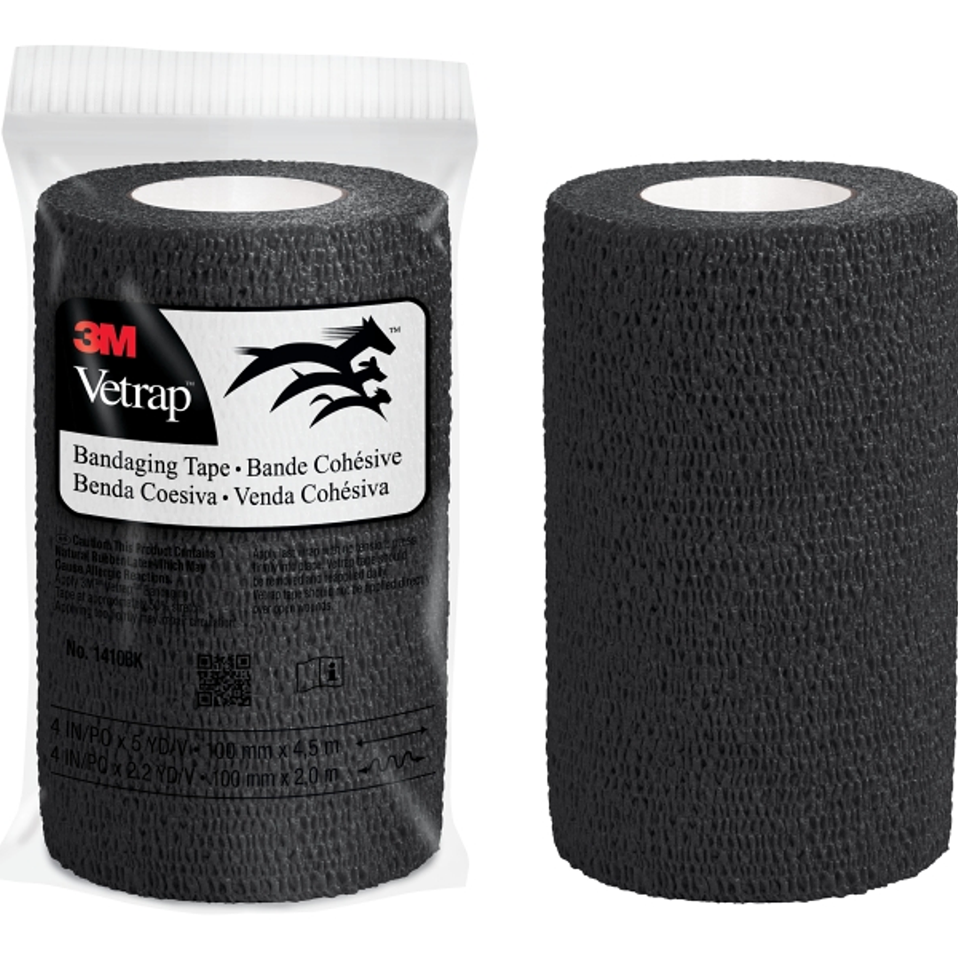 3M Vetrap Venda Cohesiva - 10cm x 4.5m - Flexible - Transpirable - Autoadhesiva - Color Negro 1