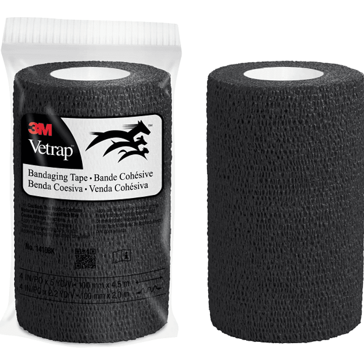 3M Vetrap Venda Cohesiva - 10cm x 4.5m - Flexible - Transpirable - Autoadhesiva - Color Negro 1
