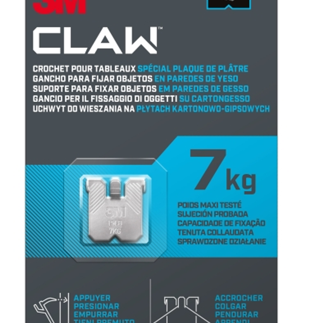 3M Claw Pack de 2 Ganchos de Metal para Paredes de Yeso - Soporta hasta 7 kg - Color Gris/Titanio 1
