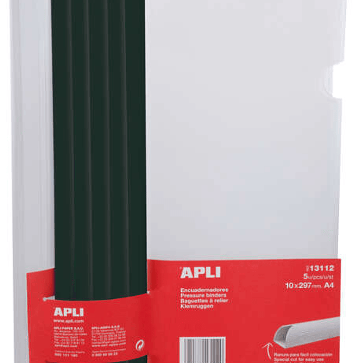 Apli Pack de 5 Encuadernadores Deslizantes 10 x 297mm con Funda Transparente - Ranura para Facil Insercion de Hojas - Capacidad para 100 Hojas - Color 1
