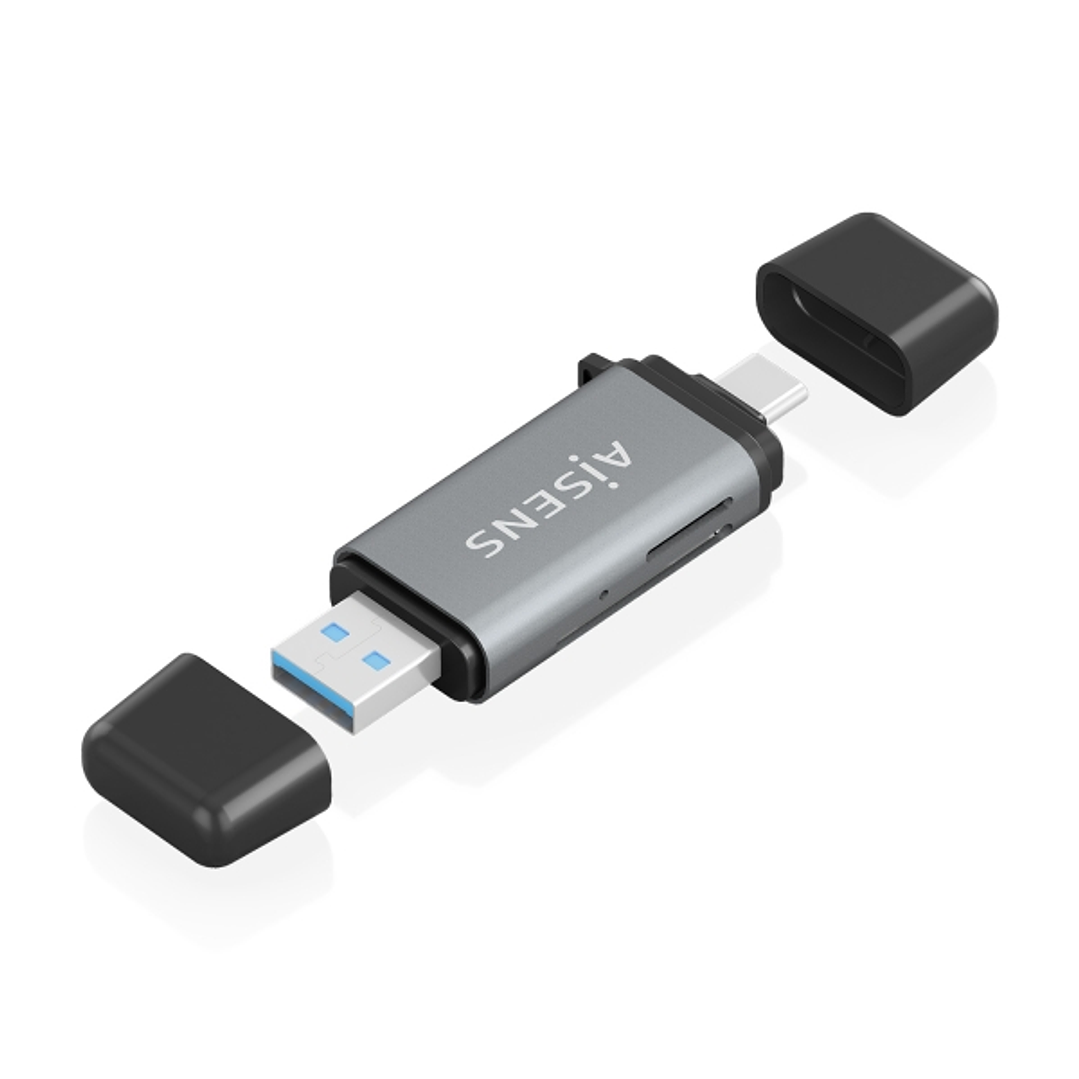 Aisens Lector de Tarjetas USB-A y USB-C 3.1 Gen1 - Compatible con SD, Micro SD, MMC, RS-MMC, MMC Micro - Color Gris 1