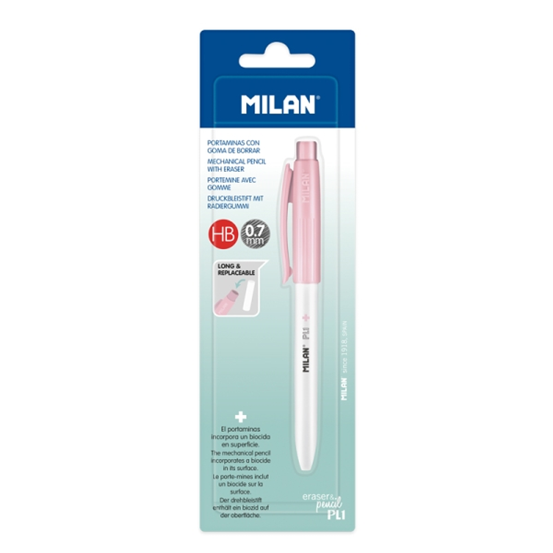 Milan Pl1 + Portaminas 0.7mm - Superficie Antibacteriana - Color Rosa 1