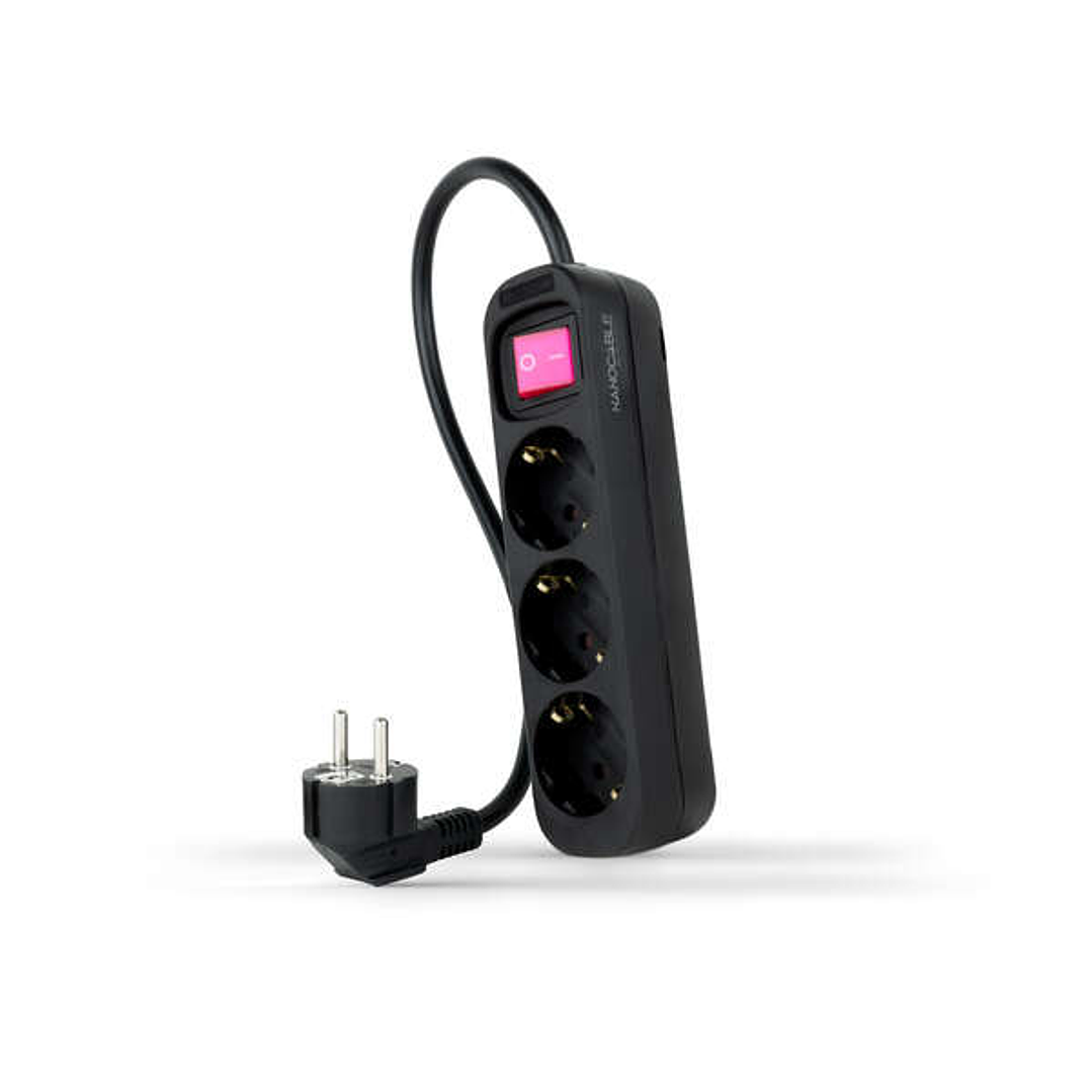 Nanocable Regleta 3 Tomas Interruptor 1.4m - Color Negro 1