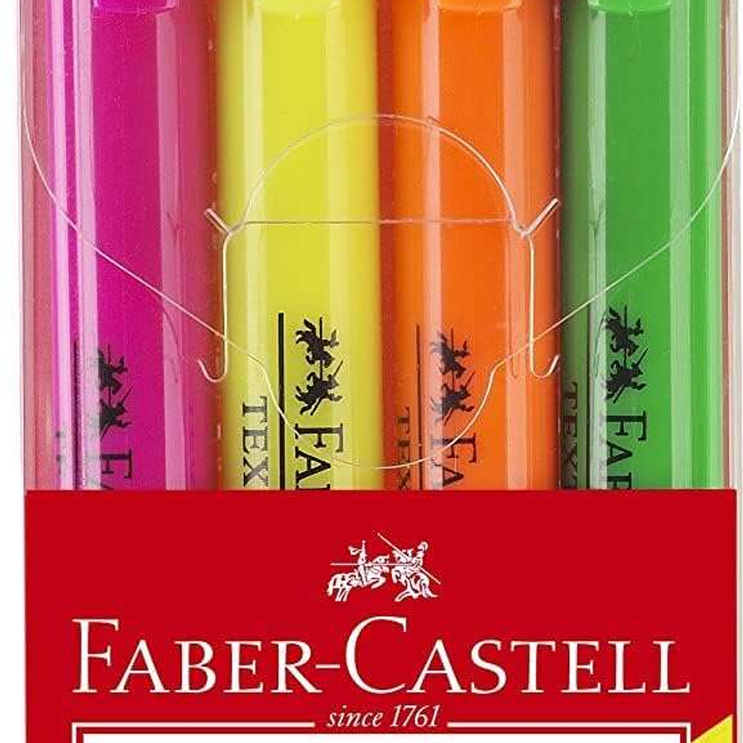 Faber-Castell Textliner 38 Pack de 4 Marcadores Fluorescentes - Cuerpo Fino - Punta Biselada - Trazo Grueso y Fino - Tinta con Base de Agua - Colores  1