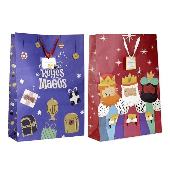 Bismark Bolsa de Papel Reyes Magos Jumbo - Medidas 40x70x18cm - Tarjeta Colgante - 2 Diseños Diferentes Aleatorios 1