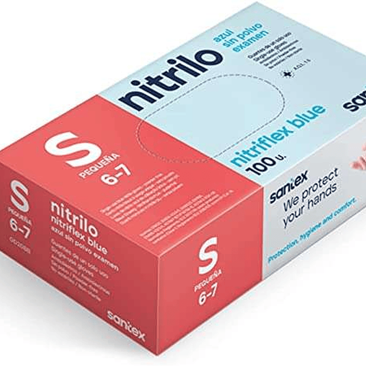Santex Nitriflex Blue Pack de 100 Guantes de Nitrilo para Examen Talla S - 3.5 gramos - Sin Polvo - Libre de Latex - No Esteriles - Color Azul 1