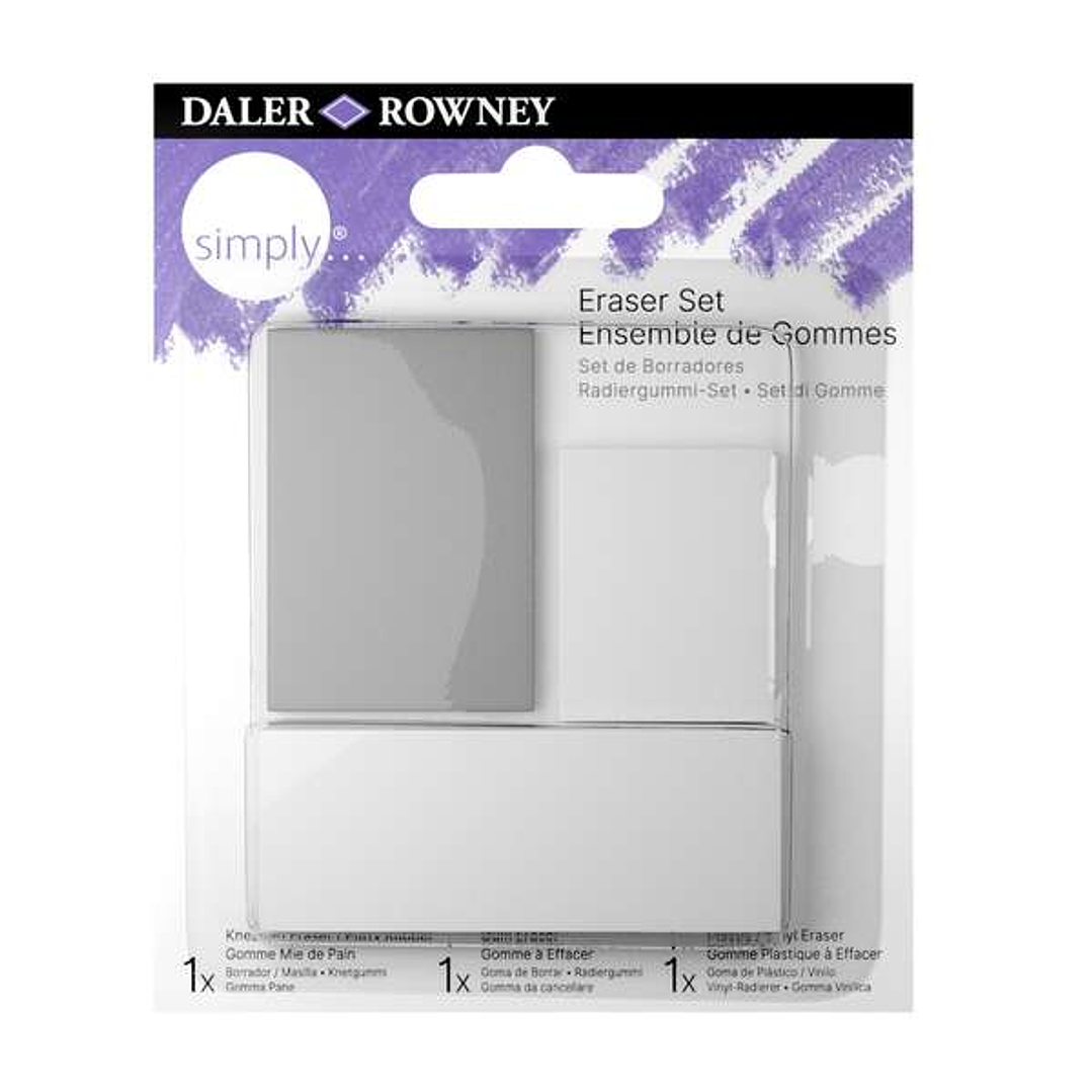 Daler Rowney Simply Pack de 3 Gomas de Borrar para Dibujo - Estandar, Miga de Pan y Goma Plastica 1