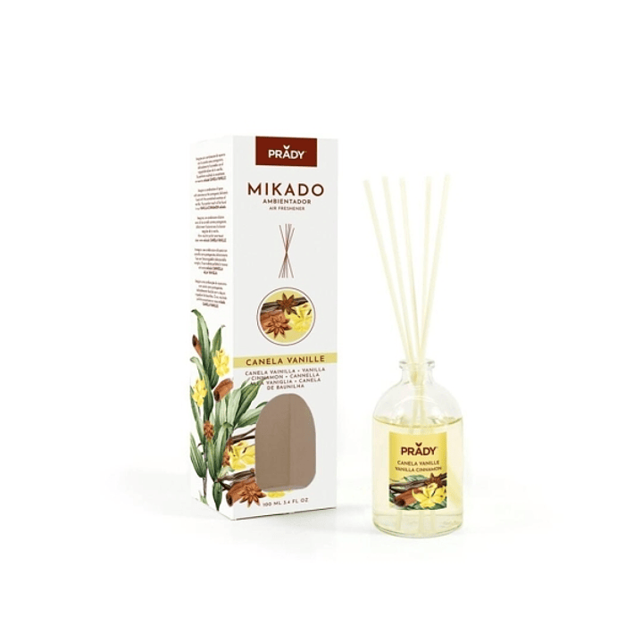 Prady Ambientador Mikado Canela Vanille - Frasco de Cristal 100 ml y Varitas Difusoras 1