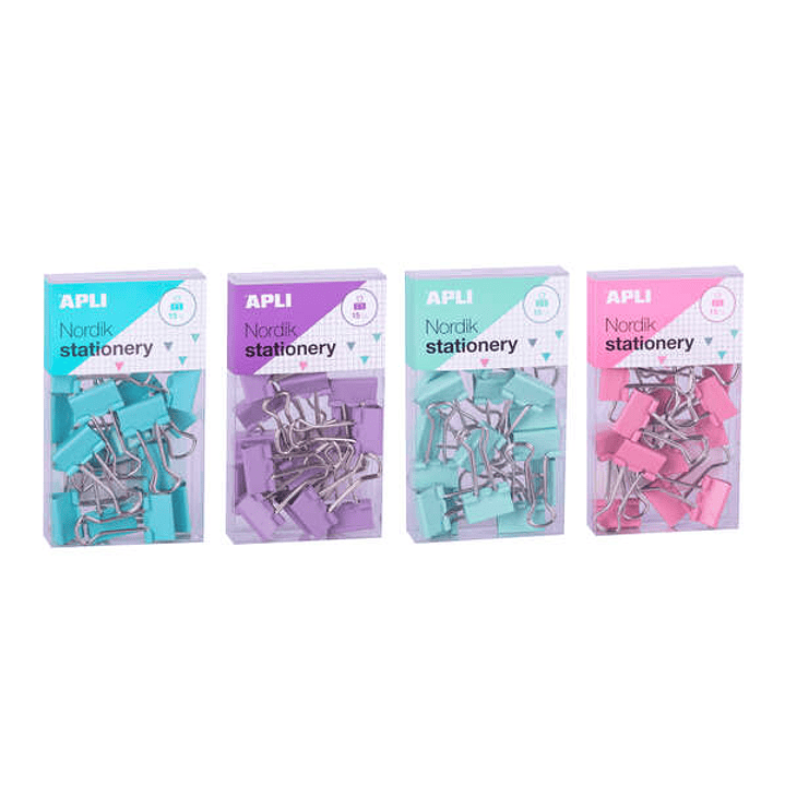 Apli Pinzas de Palas Abatibles 19mm - Clips de Acero Templado en Colores Pastel - Asas en Acabado Niquel - 15 Pinzas por Caja - 12 Cajas (3 por Color) 1