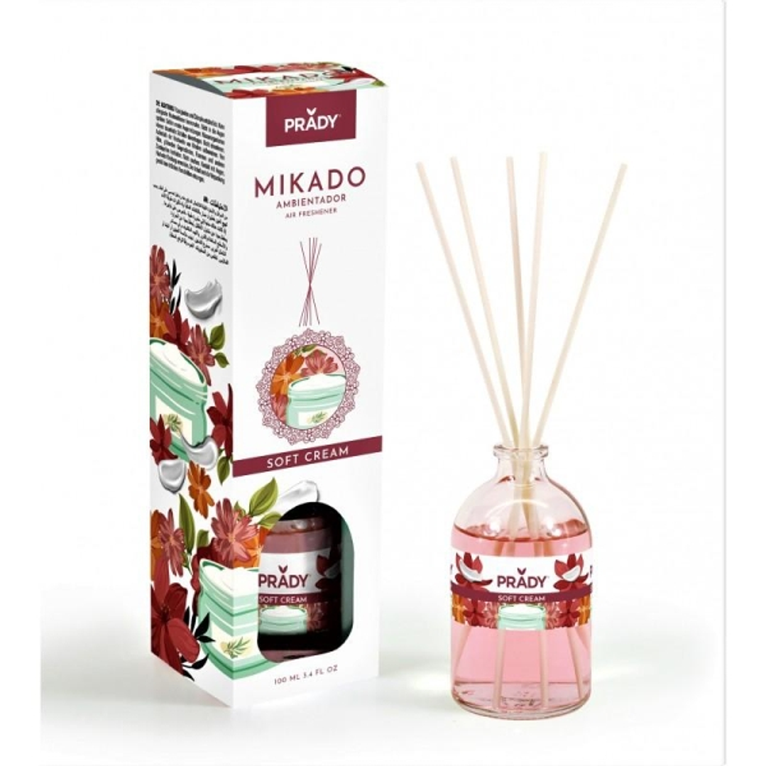 Prady Ambientador Mikado Soft Cream - Frasco de Cristal 100 ml y Varitas Difusoras 1