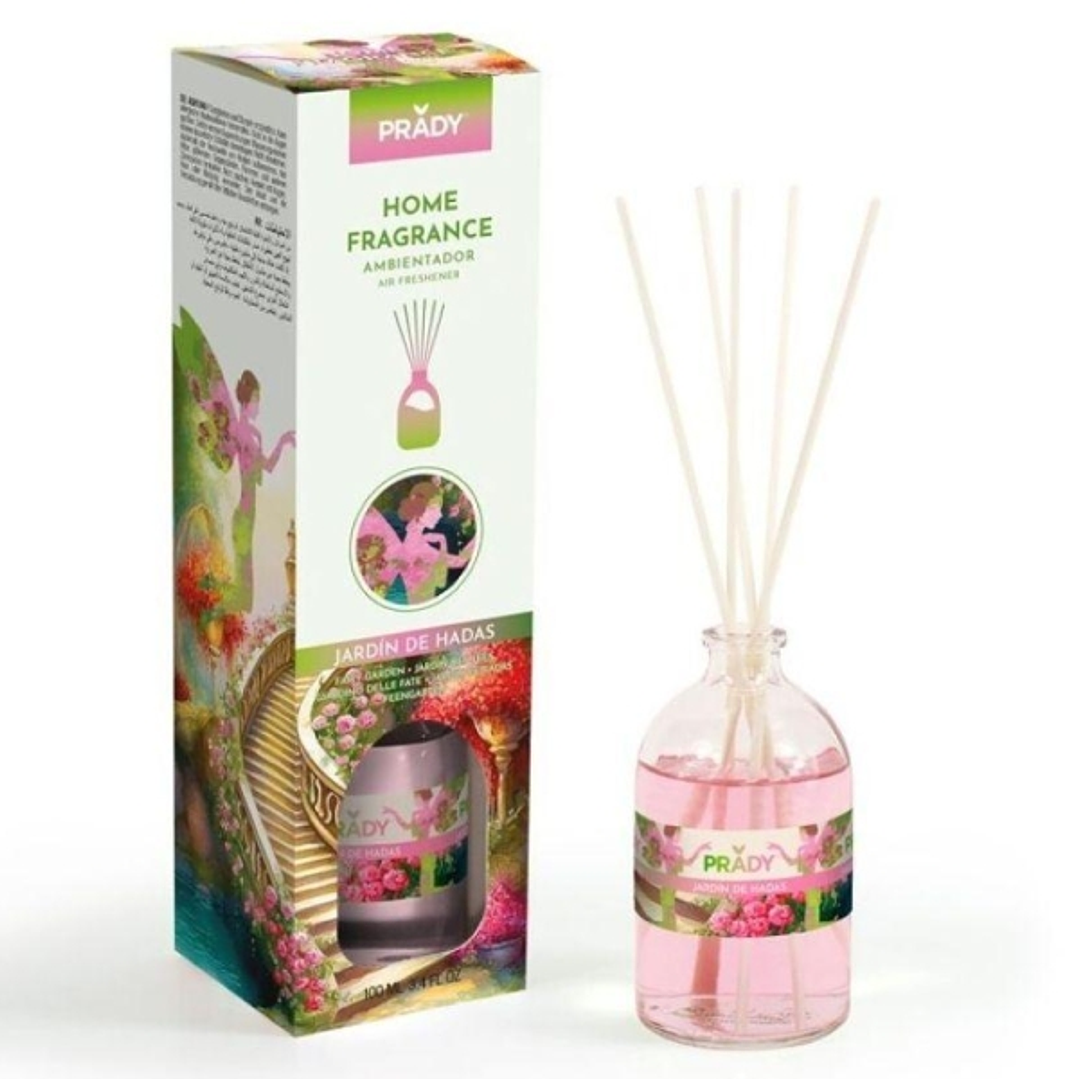Prady Ambientador Mikado Jardin de Hadas - Frasco de Cristal 100 ml y Varitas Difusoras 1