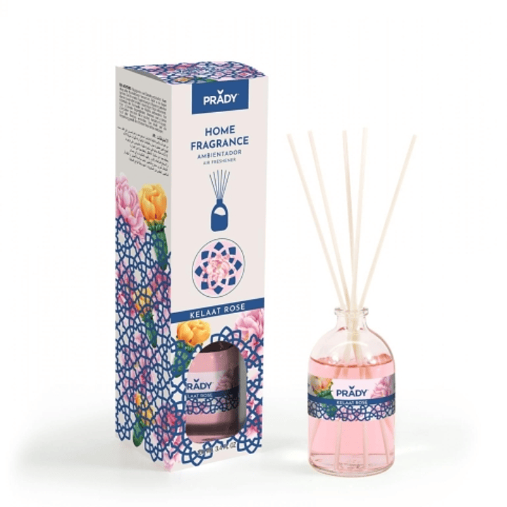 Prady Ambientador Mikado Kelaat Rose - Frasco de Cristal 100 ml y Varitas Difusoras 1
