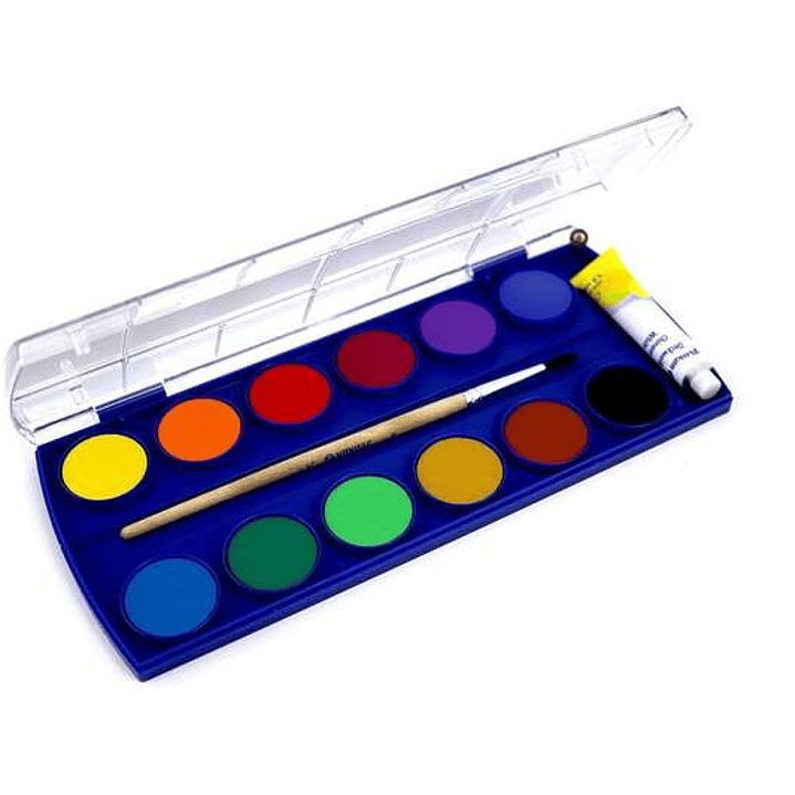 Pelikan Acuarelas Escolares - 12 Colores - Acuarela Escolar F355 - Caja de 12 Colores + 1 Pincel - Faciles de Diluir - Resistentes a la Luz 1