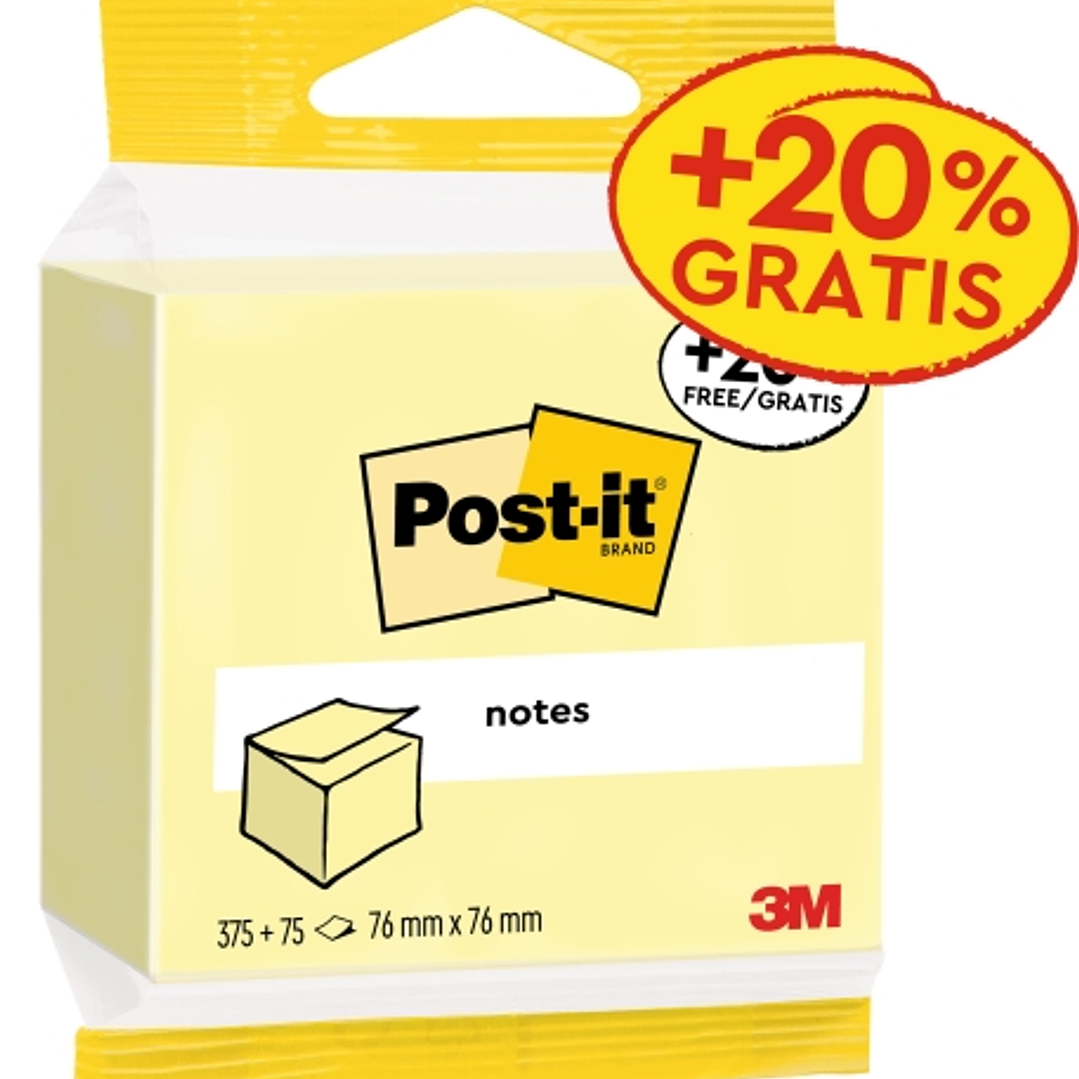 Post-It Bloc de 450 Notas Adhesivas Reposicionables - 76x76mm - 100% PEFC - Color Amarillo Claro 1