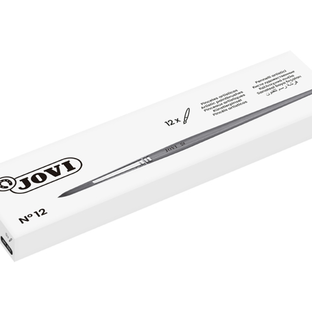 Jovi Caja de 12 Pinceles Artisticos Pelo Poney Nº 12 - Pelo Natural - Mango de Madera - Calibre 00 al 12 - Punta Redonda - Pelo Suave - Color Varios 1