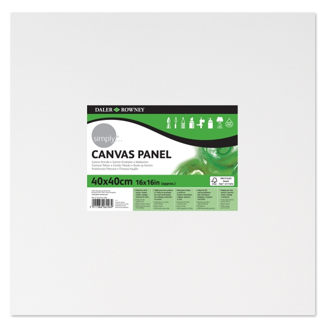 Daler Rowney Simply Carton Entelado - 250g - 40x40cm - Imprimacion Triple - Grano Medio - 100% Algodon sin Acido - 250g - Color Blanco 1