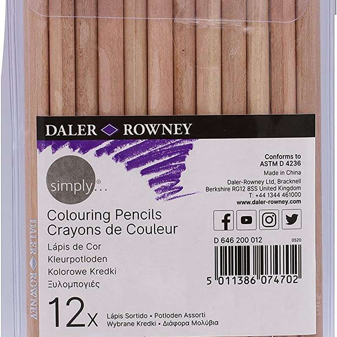 Daler Rowney Simply Pack de 12 Lapices de Colores Redondos - Facil de Afilar - Para Estudiantes y Uso Domestico - Colores Surtidos 1