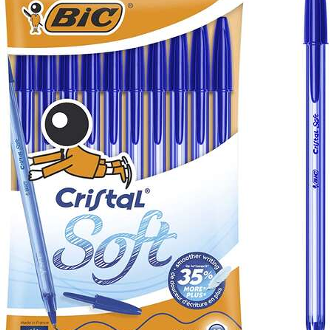 Bic Cristal Soft Pack de 10 Boligrafos de Bola - Punta Media de 1.2mm - Trazo 0.45mm - Escritura mas Fluida - Color Azul 1