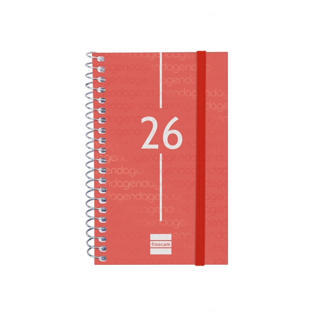 Finocam Year Agenda de Espiral - Anual 2026 - Tapa Ligera - Formato E3 - 85x14x127mm - Semana Vista Horizontal - Color Rojo 1