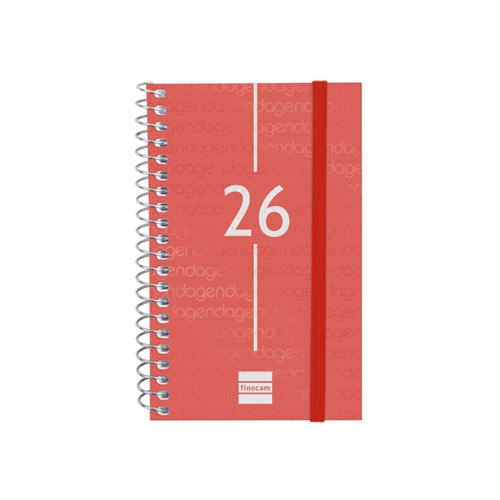 Finocam Year Agenda de Espiral - Anual 2026 - Tapa Ligera - Formato E3 - 85x14x127mm - Semana Vista Horizontal - Color Rojo 1