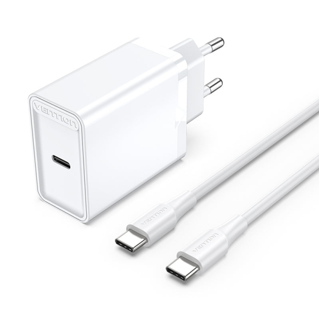 Vention Cargador de Pared USB-C 25W - Cable USB-C 1m - PD3.0 - Color Blanco 1