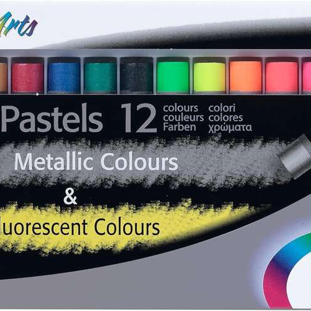 Pentel Oil Pastels Pack de 12 Pasteles Oleo - 6 Metalicos y 6 Fluorescentes - Blandos, Cremosos y de Secado Lento - Colores Metalicos y Fluorescentes  1