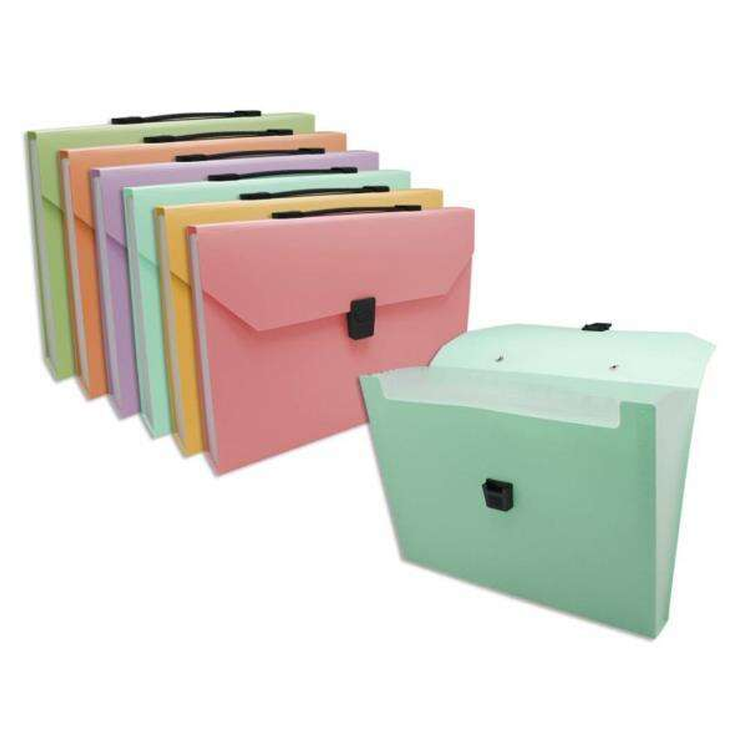 Bismark Maletin de Fuelle con 12 Departamentos A4 Polipropileno - Cierre de Broche - Colores Surtidos Pastel 1