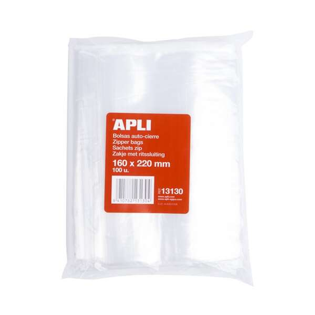 Apli Pack de 100 Bolsas de Auto Cierre 160 x 220 mm - Cierre Seguro - Aptas para Alimentos 1