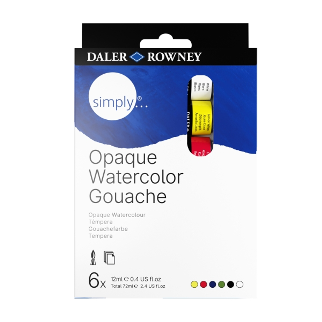 Daler Rowney Simply Pack de 6 Tubos de Temperas Gouache - 18ml - Colores Surtidos 1