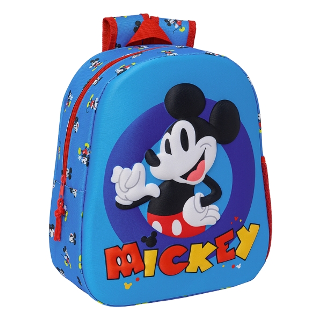 Safta Mickey Mouse Mochila - Asa de Mano - Portabotellas Lateral - 27x33x10cm - Color Azul 1