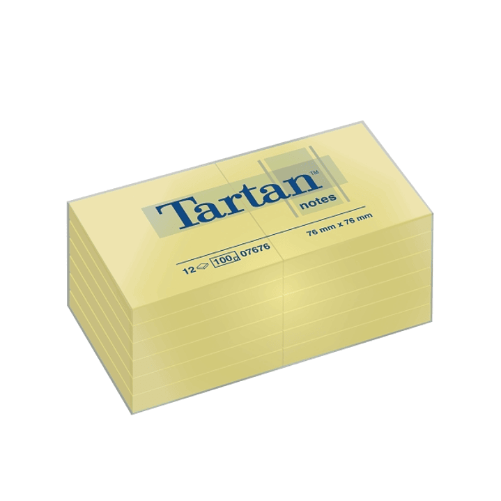 Tartan Pack de 12 Blocs de 100 Notas Adhesivas Reposicionables - 76x76mm - 100% PEFC - Color Amarillo Claro 1
