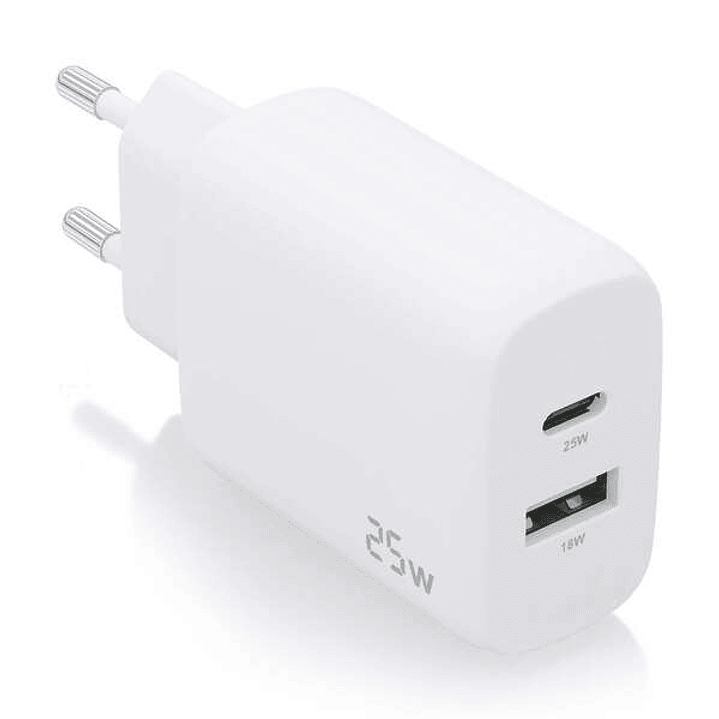 Aisens Cargador 25W - 1xUSB-C PD3.0 - 1xUSB-A QC3.0 - Color Blanco 1
