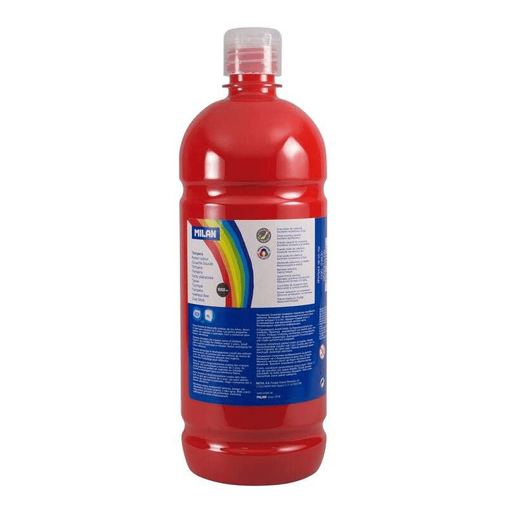 Milan Botella de Tempera 1000ml - Tapon Dosificador - Secado Rapido - Mezclable - Color Rojo 1