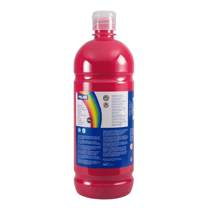 Milan Botella de Tempera 1000ml - Tapon Dosificador - Secado Rapido - Mezclable - Color Magenta 1