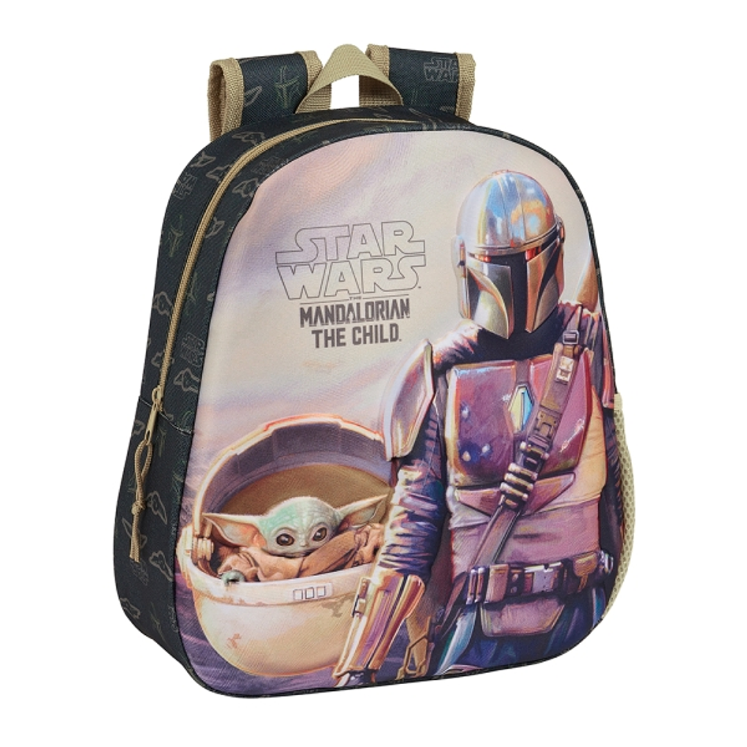 Safta The Mandalorian Mochila 3D de 8.64L - Portabotellas - Tarjeta de Identificacion Personal - Hombreras Acolchadas - 27x33x10cm - Color Verde Oscur 1