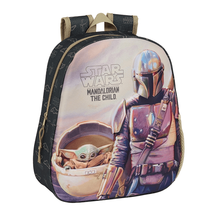 Safta The Mandalorian Mochila 3D de 8.64L - Portabotellas - Tarjeta de Identificacion Personal - Hombreras Acolchadas - 27x33x10cm - Color Verde Oscur 1