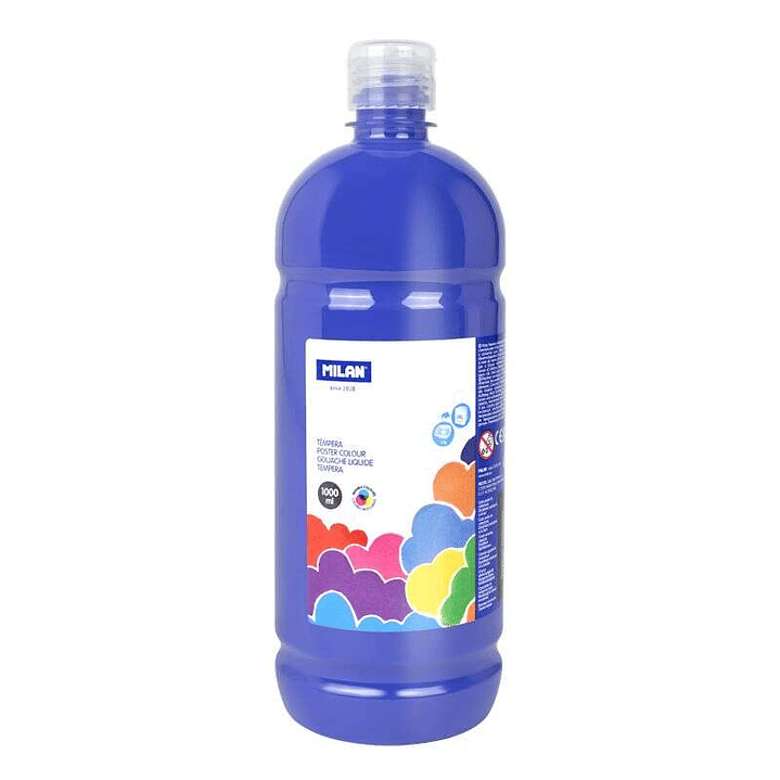 Milan Botella de Tempera 1000ml - Tapon Dosificador - Secado Rapido - Mezclable - Color Azul Marino 1