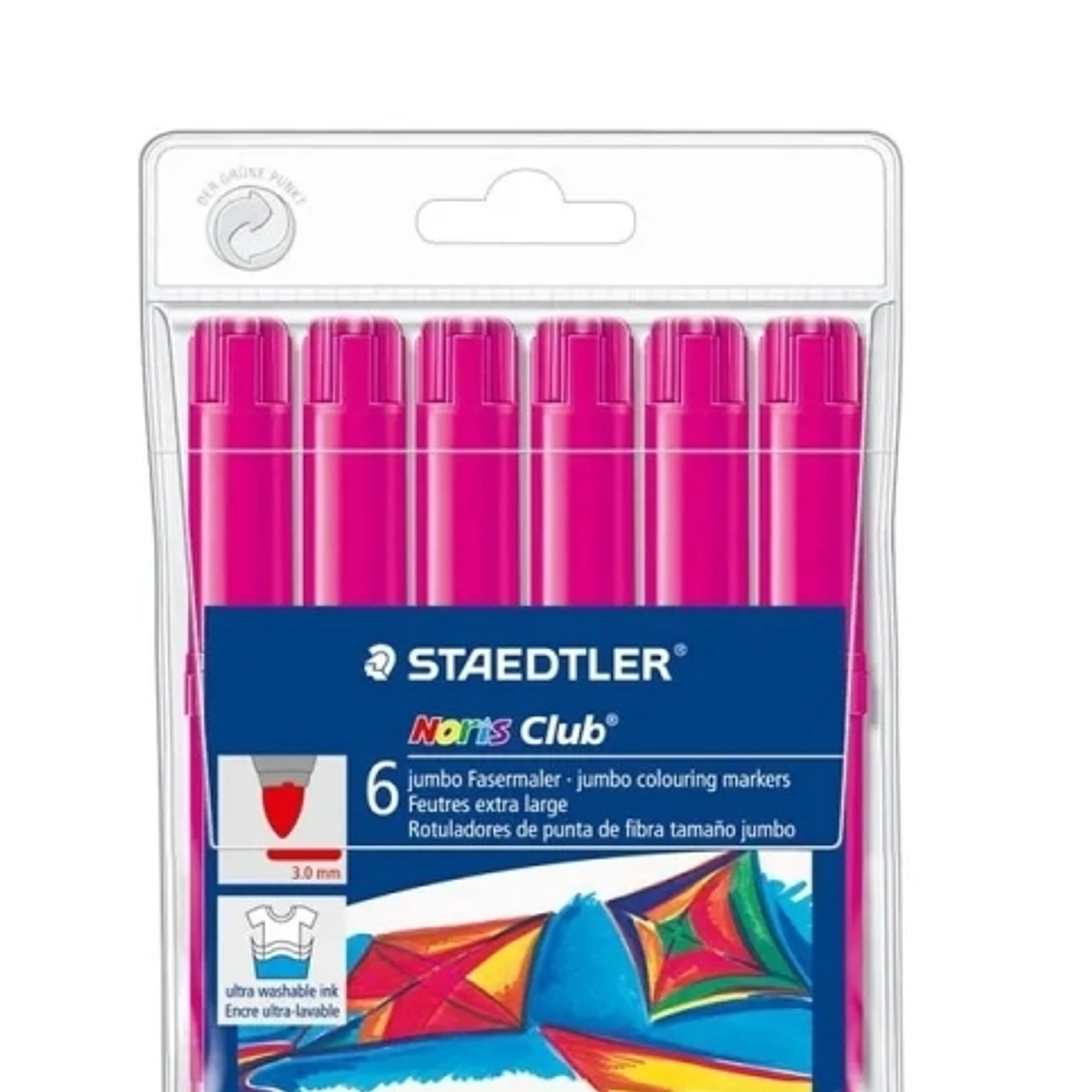 Staedtler Noris Jumbo 340 Pack de 6 Rotuladores Jumbo - Punta de Fibra - Trazo 3mm - Tapa Ventilada - Color Magenta 1