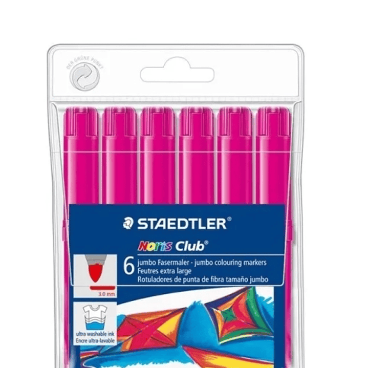 Staedtler Noris Jumbo 340 Pack de 6 Rotuladores Jumbo - Punta de Fibra - Trazo 3mm - Tapa Ventilada - Color Magenta 1