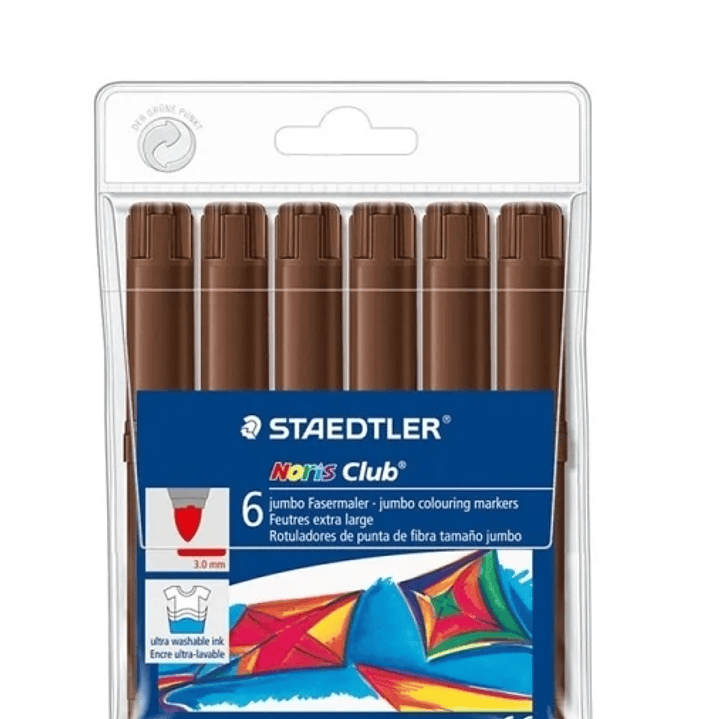 Staedtler Noris Jumbo 340 Pack de 6 Rotuladores Jumbo - Punta de Fibra - Trazo 3mm - Tapa Ventilada - Color Marron 1