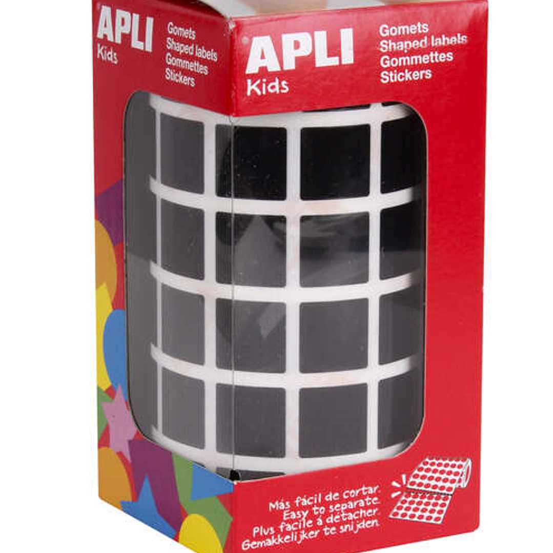 Apli Gomets Cuadrados Negros - 15 x 15mm - 59 Hojas Pretroqueladas - 2832 Gomets por Rollo - Ideal para Escuelas y Talleres Infantiles - Normas EN-71  1