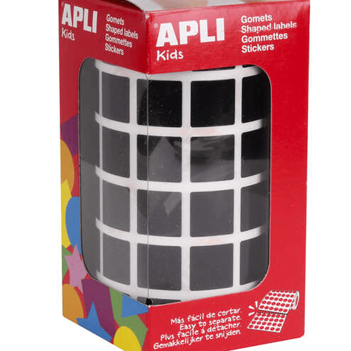 Apli Gomets Cuadrados Negros - 15 x 15mm - 59 Hojas Pretroqueladas - 2832 Gomets por Rollo - Ideal para Escuelas y Talleres Infantiles - Normas EN-71  1