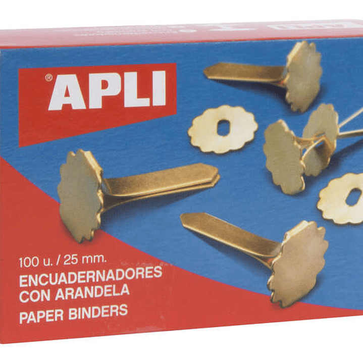 Apli Caja con 100 Encuadernadores Metalicos con Arandela - 25mm - Incluye Arandela para Embellecer y Evitar Rozaduras - Aptos para todo tipo de Docume 1