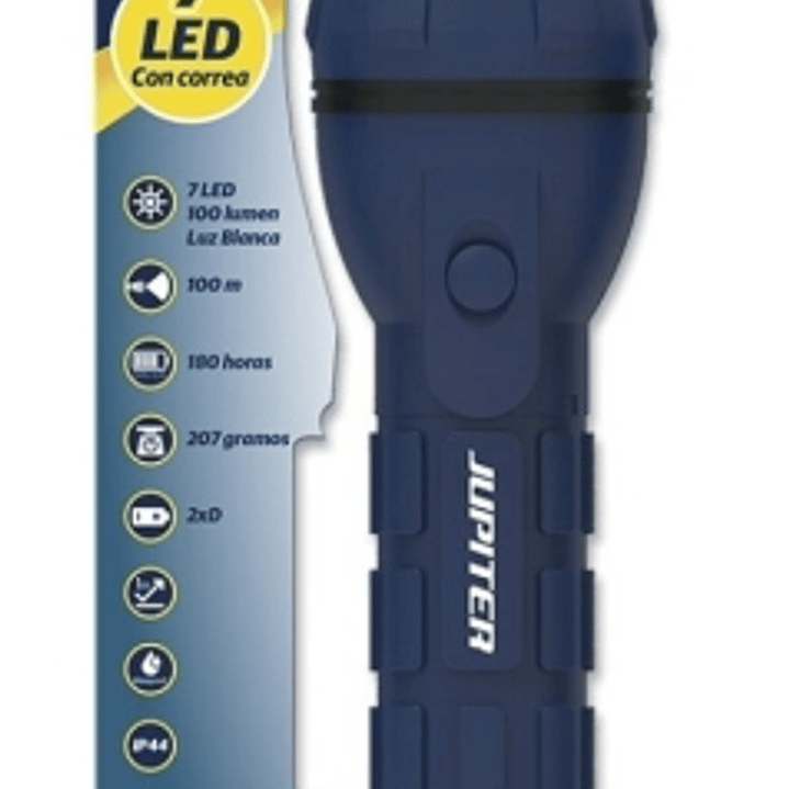 Jupiter Linterna de Luz Blanca 7 LED 100lm - Cuerpo de Goma - Resistencia IP44 - Funciona con 2 Pilas D R20 (No Incluidas) - Color Azul 1