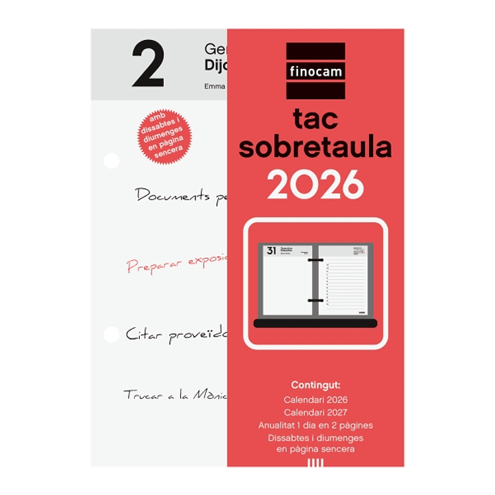 Finocam Taco de Sobremesa en Catalan - Anual 2026 - 85x35x120mm - Color Blanco y Rojo 1