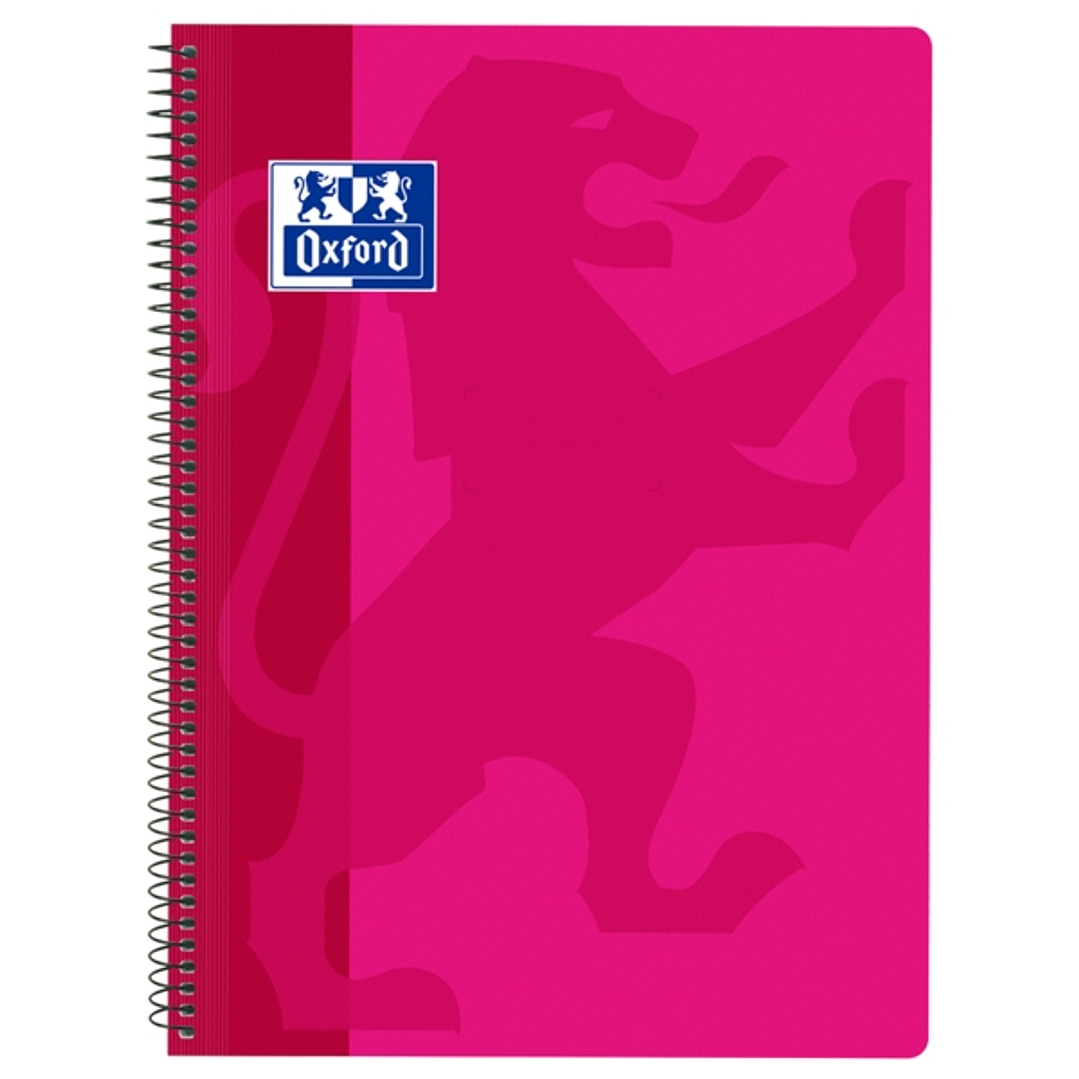 Oxford School Classic Cuaderno Espiral Tapa de Plastico Folio 4x4 - 80 Hojas - Margen - Ideal para Estudiantes - Color Fucsia 1