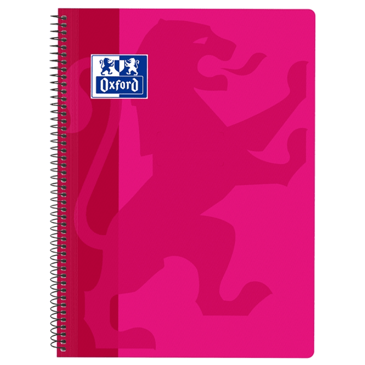 Oxford School Classic Cuaderno Espiral Tapa de Plastico Folio 4x4 - 80 Hojas - Margen - Ideal para Estudiantes - Color Fucsia 1
