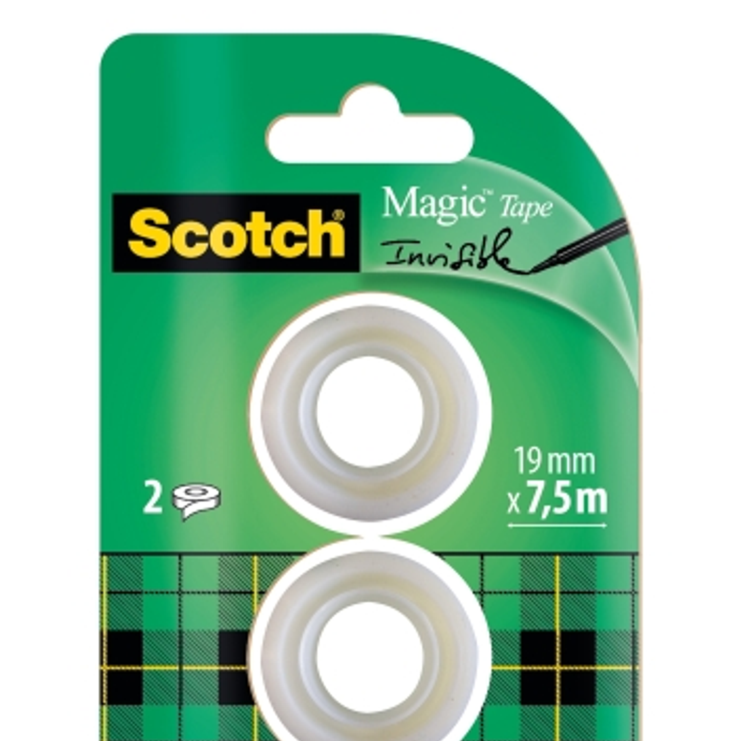Scotch Magic Pack de 2 Cintas Adhesivas Invisible - Recambio - 19mm x 7.5m - Color Transparente 1